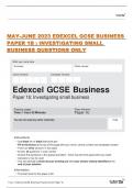 Edexcel GCSE Business Paper 1b: Investigating small business