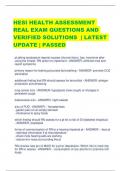 HESI HEALTH ASSESSMENT  REAL EXAM QUESTIONS AND  VERIFIED SOLUTIONS | LATEST  UPDATE | PASSED