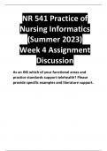 NR 541 Practice of Nursing Informatics (Summer 2023) Week 4 Assignment  Discussion