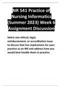 NR 541 Practice of Nursing Informatics (Summer 2023) Week 6 Assignment Discussion