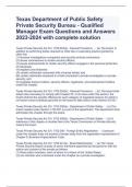 Texas Department of Public Safety Private Security Bureau - Qualified Manager Exam Questions and Answers 2023-2024 with complete solution