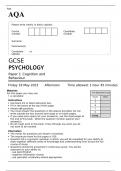 AQA GCSE PSYCHOLOGY Paper 1 JUNE 2023 QUESTION PAPER: Cognition and Behaviour