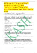 TEST BANK FOR MARKETING  RESEARCH AN APPLIED  ORIENTATION =7 TH EDITION  NARESH MALHOTARA REAL EXAM  100%