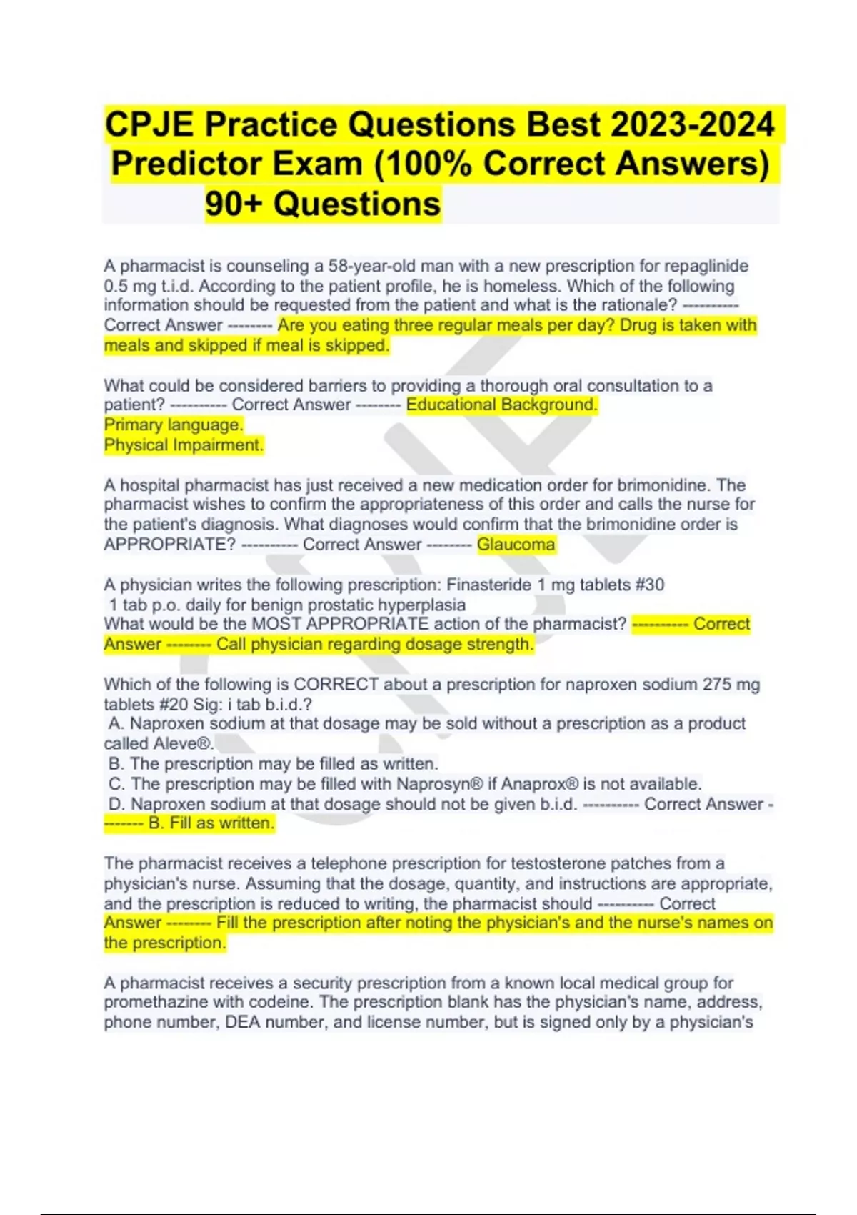 CPJE Practice Questions With Answers Predictor Exam (100 Correct ) 90