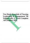 Test Bank Essentials of Nursing Leadership & Management 7th Edition Sally A. Weiss Complete All Chapters 2023