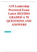 LATEST ATI Leadership Proctored Exam Latest 2023-2024 GRADED A 70 QUESTIONS AND ANSWERS