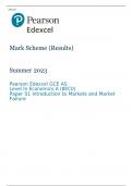 Pearson Edexcel GCE AS Level In Economics A (8EC0) Paper 01 MARK SCHEME (Results) Summer 2023:  Introduction to Markets and Market Failure