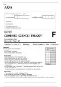 AQA GCSE COMBINED SCIENCE TRILOGY Foundation Tier Chemistry Paper 2F June 2023 Question paper