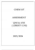 CHEM 107 ASSESSMENT QNS & ANS ( LIBERTY UNI ) 20232024