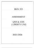 BIOL 215 ASSESSMENT QNS & ANS ( LIBERTY UNI ) 20232024