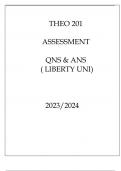 THEO 201 ASSESSMENT QNS & ANS ( LIBERTY UNI ) 2023