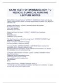 EXAM TEST FOR INTRODUCTION TO  MEDICAL SURGICAL NURSING  LECTURE NOTES