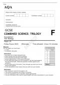 AQA GCSE COMBINED SCIENCE TRILOGY Foundation Tier Biology Paper 2F June 2023 Question paper