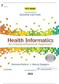 Test Bank for Health Informatics: An Inter-Professional Approach 2nd Edition by Ramona Nelson & Nancy Staggers- Complete, Elaborated and Latest Test Bank. ALL Chapters (1-36) Included and Updated - 5* Rated