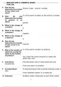 BIOLOGY UNIT 2: CHEMICAL BASIS FOR LIFE UPDATED AND VERIFIED