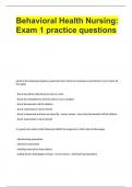 Behavioral Health Nursing: Exam 1 practice questions