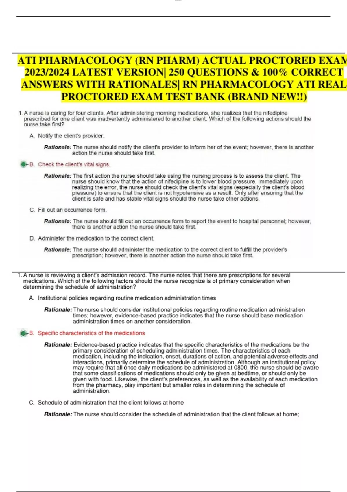 ATI PHARMACOLOGY (RN PHARM) ACTUAL PROCTORED EXAM 2023/2024 LATEST ...