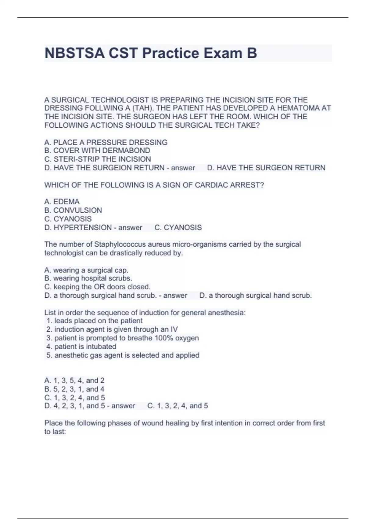 NBSTSA CST Practice Exam B Questions And Answers 100% Correct 2023 ...