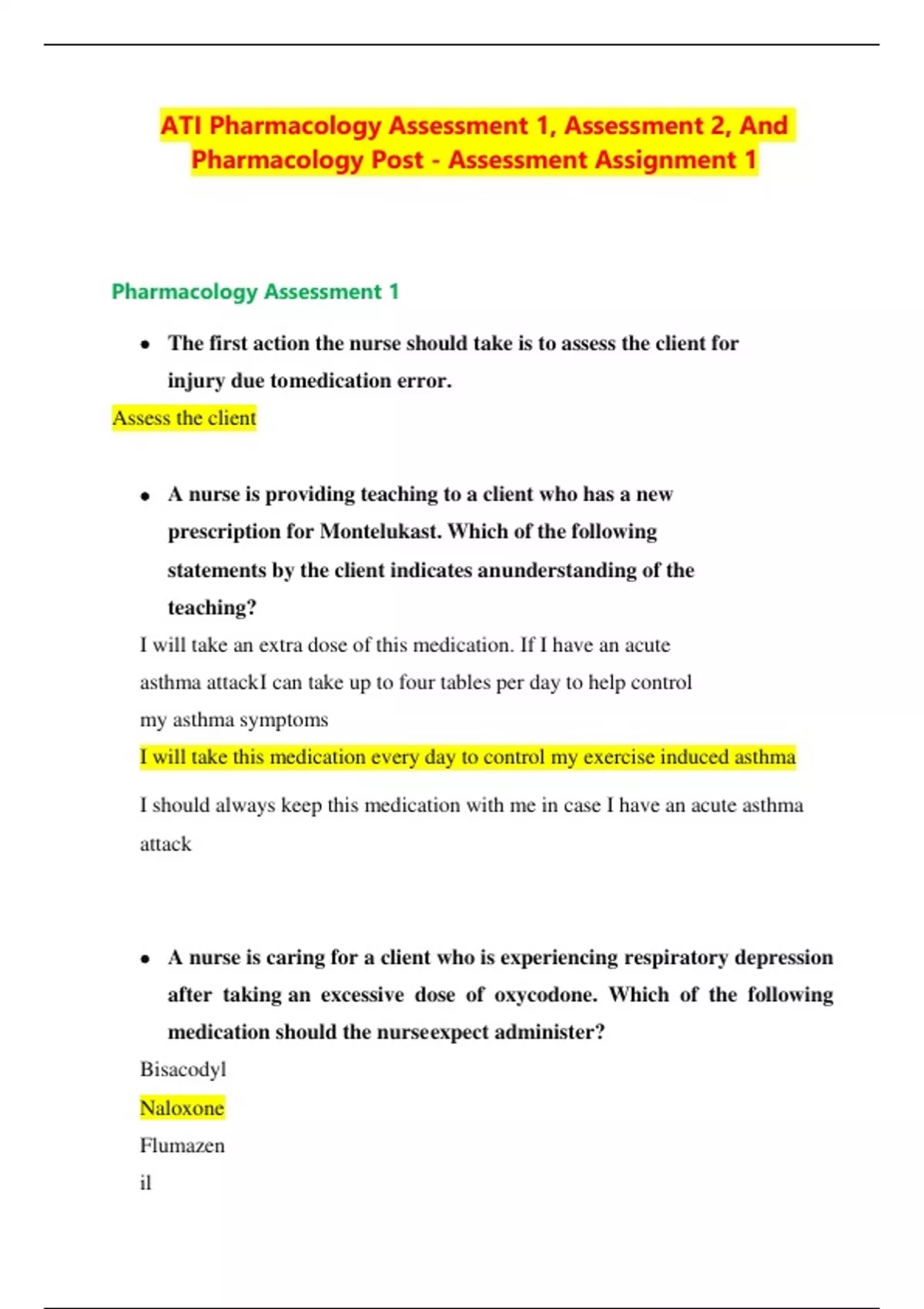 ati capstone pharmacology post assessment assignment quizlet