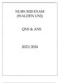 NURS 3020 EXAM ( WALDEN UNI ) QNS & ANS 20232024.