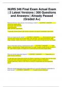 NURS 346 Final Exam Actual Exam | 2 Latest Versions | 300 Questions and Answers | Already Passed (Graded A+)