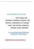 Test Bank Maternal-Newborn Nursing the Critical Components of Nursing Care, 3rd Edition, Roberta Durham, Linda Chapman.