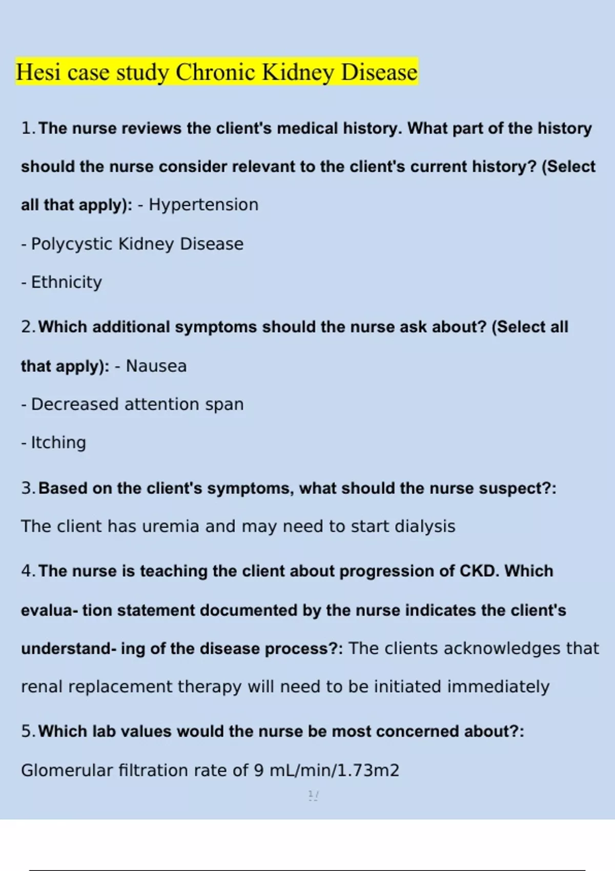 hesi rn case study chronic kidney disease