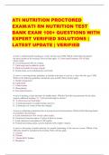 ATI NUTRITION PROCTORED  EXAM/ATI RN NUTRITION TEST BANK EXAM 100+ QUESTIONS WITH  EXPERT VERIFIED SOLUTIONS |  LATEST UPDATE | VERIFIED