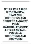 NCLEX PN LATEST 2023 2024 EXAM 700+  QUESTIONS AND ANSWERS 100% VERIFIED