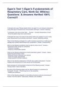 Egan's Test 1 (Egan's Fundamentals of Respiratory Care, Ninth Ed. Wilkins)  Questions  & Answers Verified 100% Correct!!