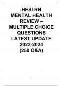 HESI RN  MENTAL HEALTH REVIEW – MULTIPLE CHOICE QUESTIONS  LATEST UPDATE 2023-2024 (250 Q&A)