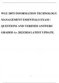 WGU D075 INFORMATION TECHNOLOGY MANAGEMENT ESSENTIALS EXAM / QUESTIONS AND VERIFIED ANSWERS GRADED A+ 2023/2024 LATEST UPDATE.