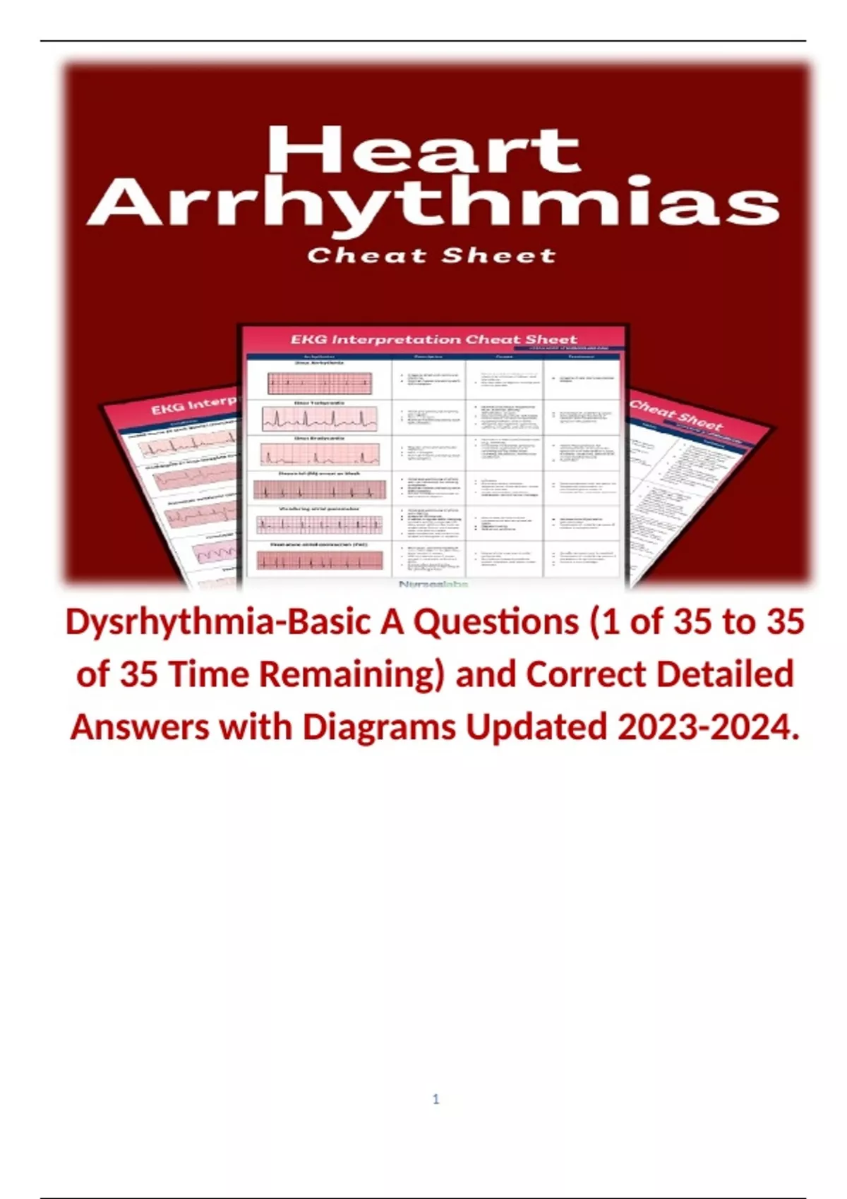 Dysrhythmia Basic A Questions 1 Of 35 To 35 Of 35 And Prophecy Ekg Electrocardiogram Stuvia Us 0409