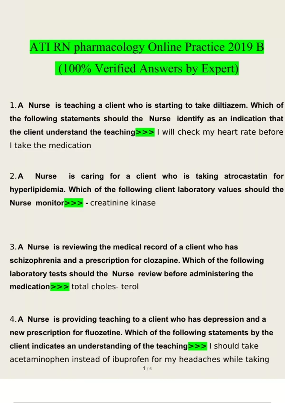 ATI PHARMACOLOGY 2023 B Questions Verified With 100% Correct Answers ...