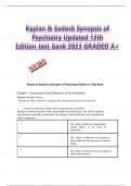 Kaplan & Sadock Synopsis of  Psychiatry Updated 12th  Edition_test_bank 2023 GRADED A+