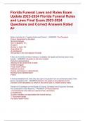 Florida Funeral Laws and Rules Exam  Update 2023-2024 Florida Funeral Rules  and Laws Final Exam 2023-2024  Questions and Correct Answers Rated  A+