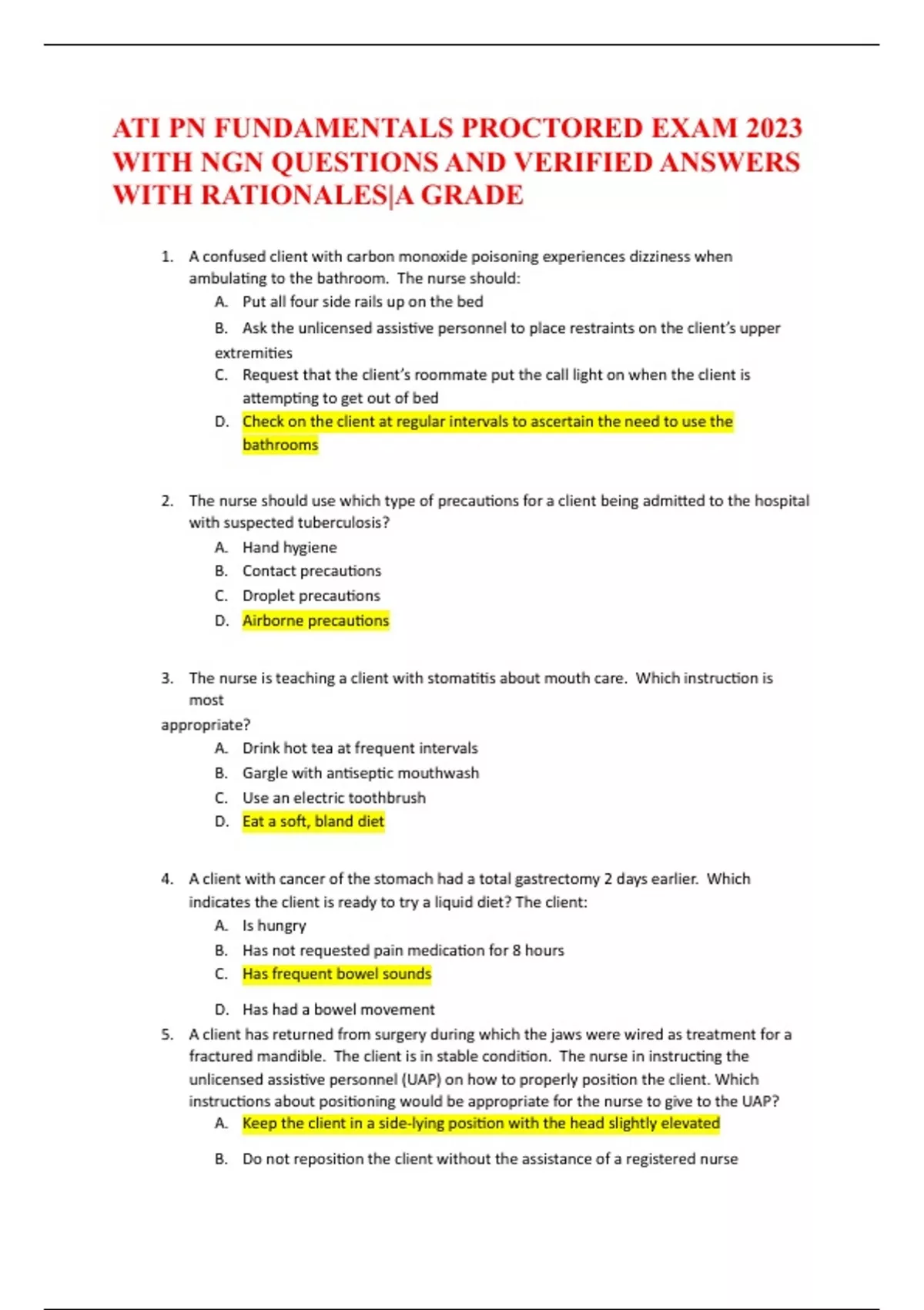 Ati Pn Fundamentals Proctored Exam 2023 With Ngn Questions And Verified Answers With Rationales 3734