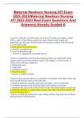 Maternal Newborn Nursing ATI Exam 2022-2023/Maternal Newborn Nursing  ATI 2022-2023 Real Exam Questions And  Answers| Already Graded A