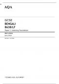 AQA GCSE BENGALI Foundation Tier	Paper 1 JUNE 2023 MARK SCHEME: Listening