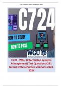 C724– WGU (Information Systems Management) Test Questions (261 Terms) with Definitive Solutions 2023-2024