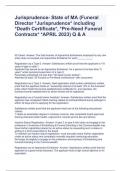 Jurisprudence- State of MA (Funeral Director Jurisprudence including Death Certificate, Pre-Need Funeral Contracts APRIL 2023) Q & A