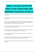 JERSEY COLLEGE NUTRITION FINAL STUDY QUESTIONS AND ANSWERS 2022/2023 SCORE A+