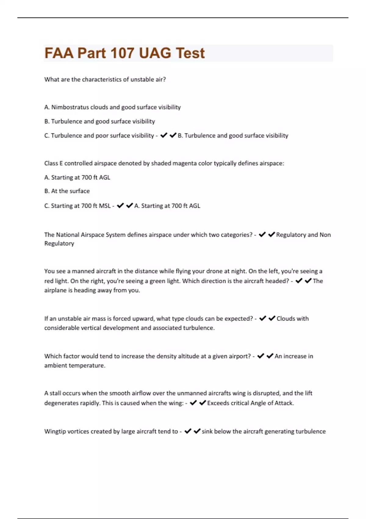 FAA Part 107 UAG Test Questions and Answers Solved 100 Correct