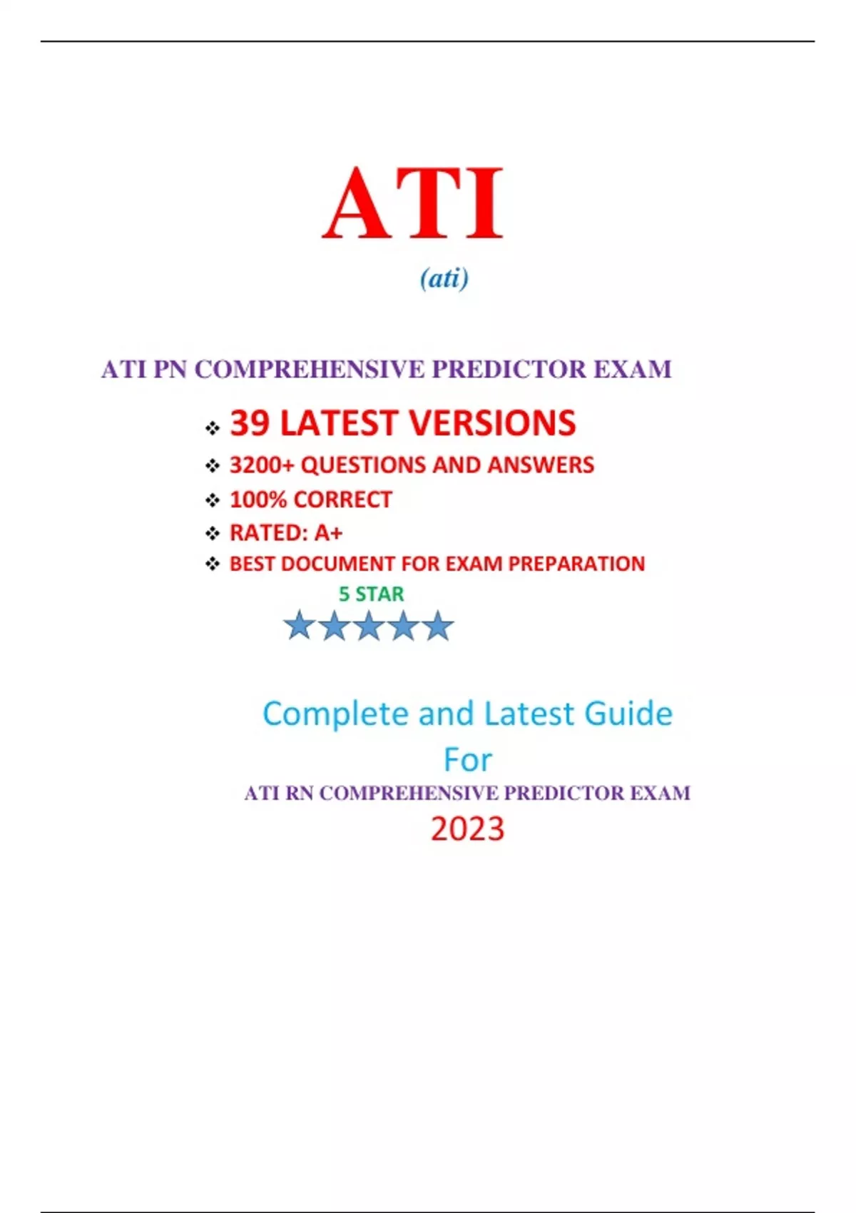 ATI PN COMPREHENSIVE PREDICTOR EXAM (39 EXAM SETS, NEW-2023/2024) / PN ...