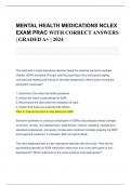 MENTAL HEALTH MEDICATIONS NCLEX  EXAM PRAC WITH CORRECT ANSWERS  | GRADED A+ | 2024 