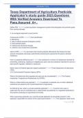 Texas Department of Agriculture Pesticide Applicator's study guide 2023,Questions With Verified Answers Download To Pass.Assured A+...docx