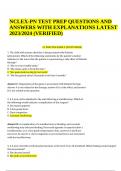 NCLEX-PN TEST QUESTIONS AND ANSWERS WITH EXPLANATIONS LATEST 2023/2024 (Graded 100%)