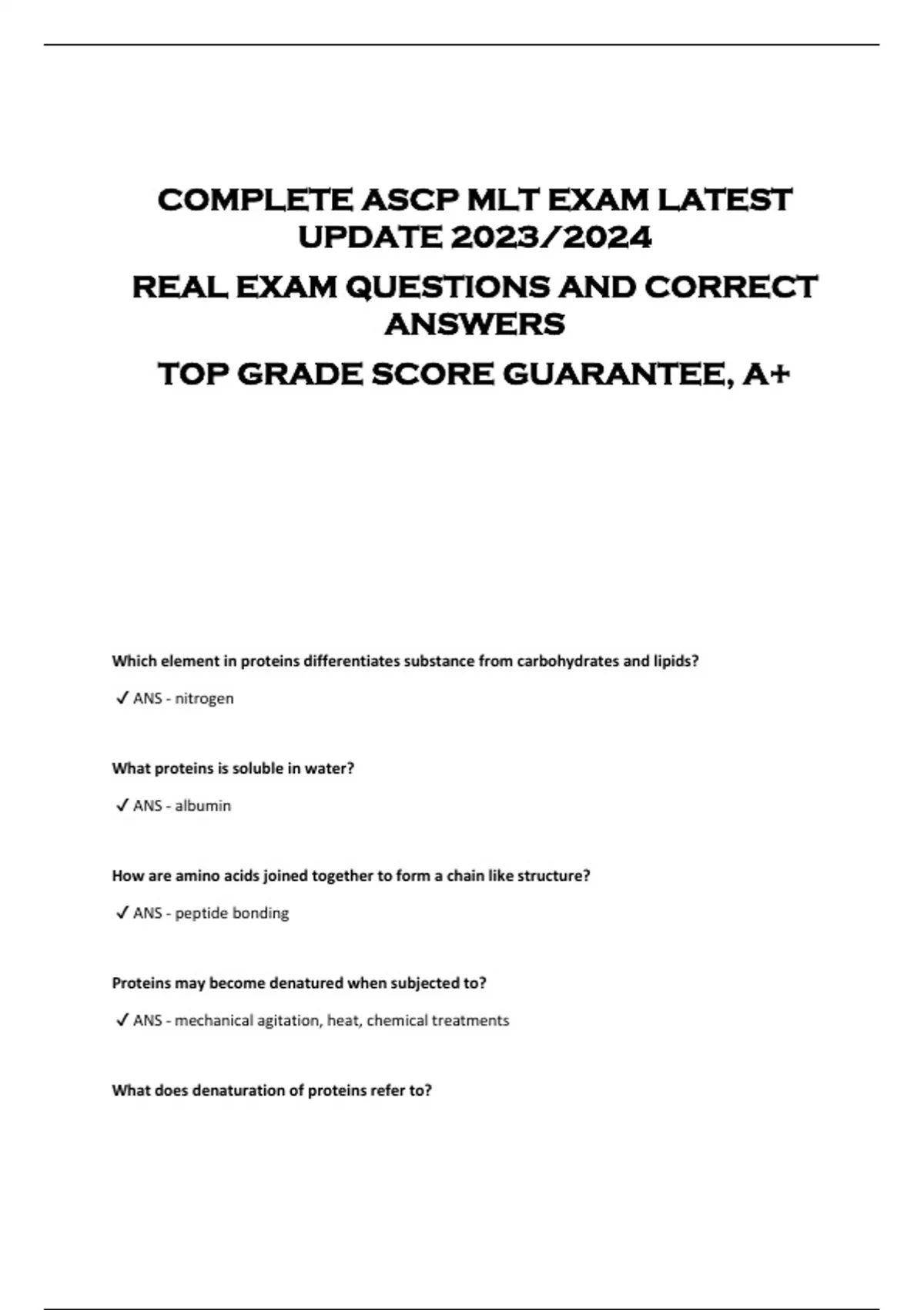 COMPLETE ASCP MLT EXAM LATEST UPDATE 2023/2024 REAL EXAM QUESTIONS AND