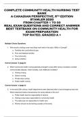 COMPLETE COMMUNITY HEALTH NURSING TEST  BANK  A CANADIAN PERSPECTIVE, 5TH EDITION  STAMLER 2020  FROM CHAPTER 1 TO 33  REAL EXAM QUESTIONS AND CORRECT ANSWER  BEST TESTBANK ON COMMUNITY HEALTH FOR  EXAM PREPARATION  TOP RATED, GRADED A + 