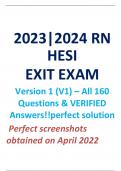 2023|2024 RN HESI EXIT EXAM Version 1 (V1) – All 160 Questions & VERIFIED Answers!!perfect solution  Perfect screenshots obtained on April 2022